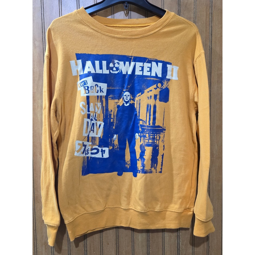 Halloween II Sweatshirt Sz S Orange Slay All Day Long Sleeve Horror‎ Movie